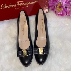 Salvatore Ferragamo Black Leather Heels-9.5